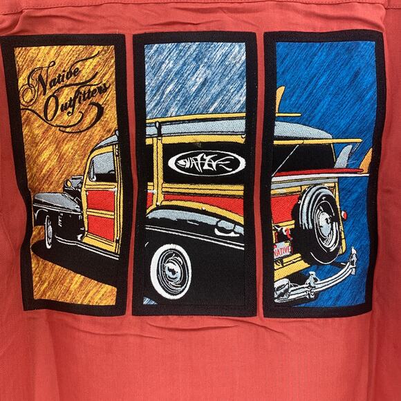 NATIVE OUTFITTERS Camp Shirt Size L New $99 Red Rust Coral Woody Car Boating - Picture 3 of 9
